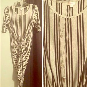 Lularoe black and gray striped dress and necklace